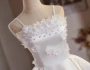White Satin Straps Flower Pearls Homecoming Dress