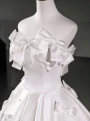 White Satin Strapless Bow Pearls Homecoming Dress