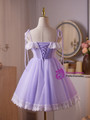Purple Tulle Lace Sequins Pleats Homecoming Dress