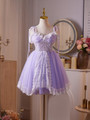 Purple Tulle Lace Sequins Pleats Homecoming Dress