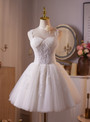 White Tulle Appliques Straps Homecoming Dress