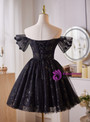 Black Tulle Sequins Off the Shoulder Homecoming Dress