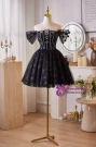 Black Tulle Sequins Off the Shoulder Homecoming Dress