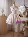 Ivory Satin Lace Strapless Homecoming Dress