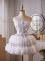 White Tulle Sequins Beading Homecoming Dress