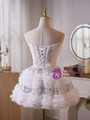 White Tulle Sequins Beading Homecoming Dress