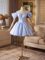 Blue Satin Beading Homecoming Dress