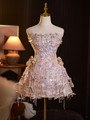 Champagne Sequins Beading Homecoming Dress