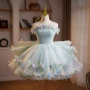 Green Tulle Pleats Flower Homecoming Dress