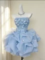 Blue Tulle Strapless 3D Flower Homecoming Dress