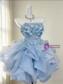 Blue Tulle Strapless 3D Flower Homecoming Dress