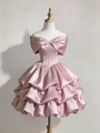 Pink Satin Off the Shoulder Homecoming Dress