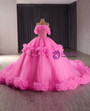 Hot Pink Tulle Off the Shoulder Sequins Prom Dress