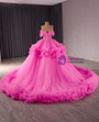Hot Pink Tulle Off the Shoulder Sequins Prom Dress