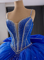 Royal Blue Tulle Spaghetti Straps Bow Beading Prom Dress