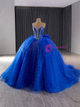 Royal Blue Tulle Spaghetti Straps Bow Beading Prom Dress