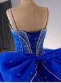 Royal Blue Tulle Spaghetti Straps Bow Beading Prom Dress