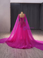 Fuchsia Tulle Square Neck Beading Sequins Prom Dress