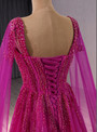 Fuchsia Tulle Square Neck Beading Sequins Prom Dress