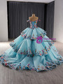 Blue Off the Shoulder Colorful Sequins Prom Dress
