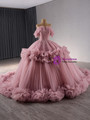 Pink Tulle Off the Shoulder Sequins Prom Dress