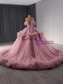Pink Tulle Off the Shoulder Sequins Prom Dress