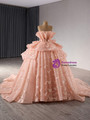Orange Ball Gown Tulle Strapless Butterfly Prom Dress