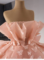 Orange Ball Gown Tulle Strapless Butterfly Prom Dress