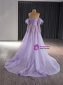 Purple Tulle Sequins Prom Dress With Detachable Sleeve