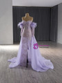 Purple Tulle Sequins Prom Dress With Detachable Sleeve
