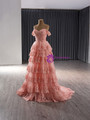 Pink Tulle Sequins Lace Appliques Prom Dress