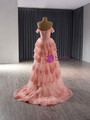 Pink Tulle Sequins Lace Appliques Prom Dress