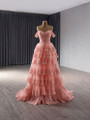 Pink Tulle Sequins Lace Appliques Prom Dress