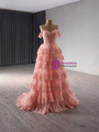 Pink Tulle Sequins Lace Appliques Prom Dress