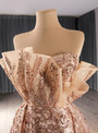 Sexy Gold Sequins Strapless Split Prom Dress