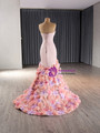 Pink Mermaid Strapless Colorful Flower Prom Dress