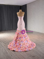 Pink Mermaid Strapless Colorful Flower Prom Dress