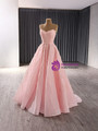 Pink Tulle Strapless Beading Prom Dress