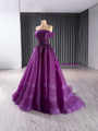 Pink Tulle Strapless Pleats Beading Prom Dress