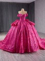 Fuchsia Sequins Off the Shoulder Bow Prom Dress