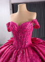 Fuchsia Sequins Off the Shoulder Bow Prom Dress