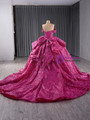 Fuchsia Sequins Off the Shoulder Bow Prom Dress