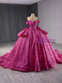 Fuchsia Sequins Off the Shoulder Bow Prom Dress