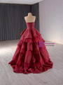 Burgundy Tulle Lace Beading Strapless Prom Dress