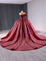 Burgundy Ball Gown Tulle Strapless Appliques Beading Prom Dress