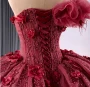 Burgundy Ball Gown Tulle Strapless Appliques Beading Prom Dress