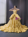 Gold Straps V-neck Prom Dress