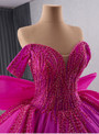 Fuchsia Tulle Beading Sequins Prom Dress