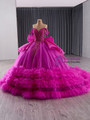 Fuchsia Tulle Beading Sequins Prom Dress