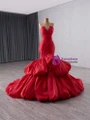 Sexy Red Mermaid Satin Strapless Prom Dress